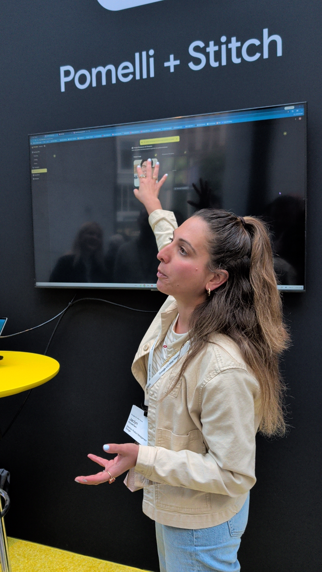 Jaclyn Konzelmann demoing Pomelli, Google Labs' AI marketing tool