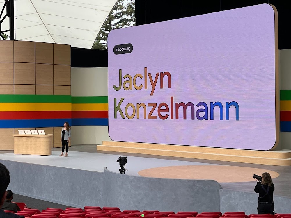 Jaclyn Konzelmann speaking at Google I/O